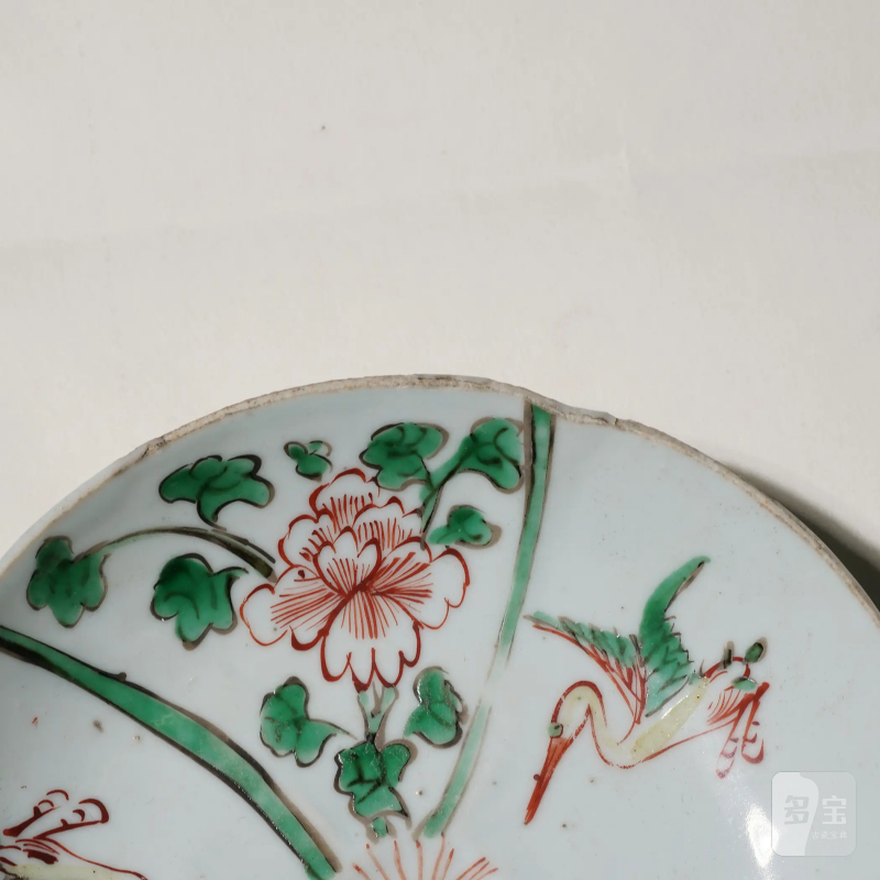 明晚期 景德镇古渡红绿彩花鸟图盘一对 - 图9